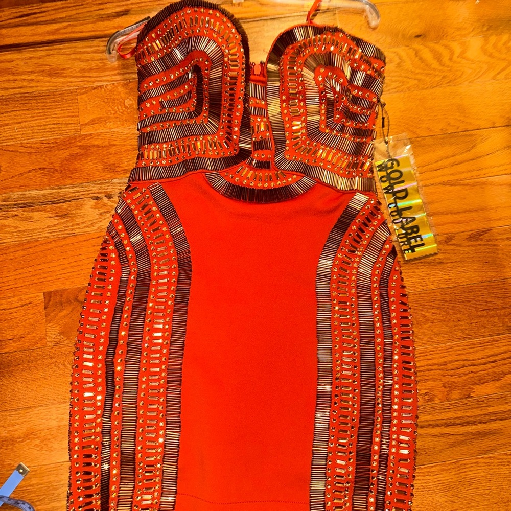 WOW couture Strapless Red Embellished Bandage Dress
